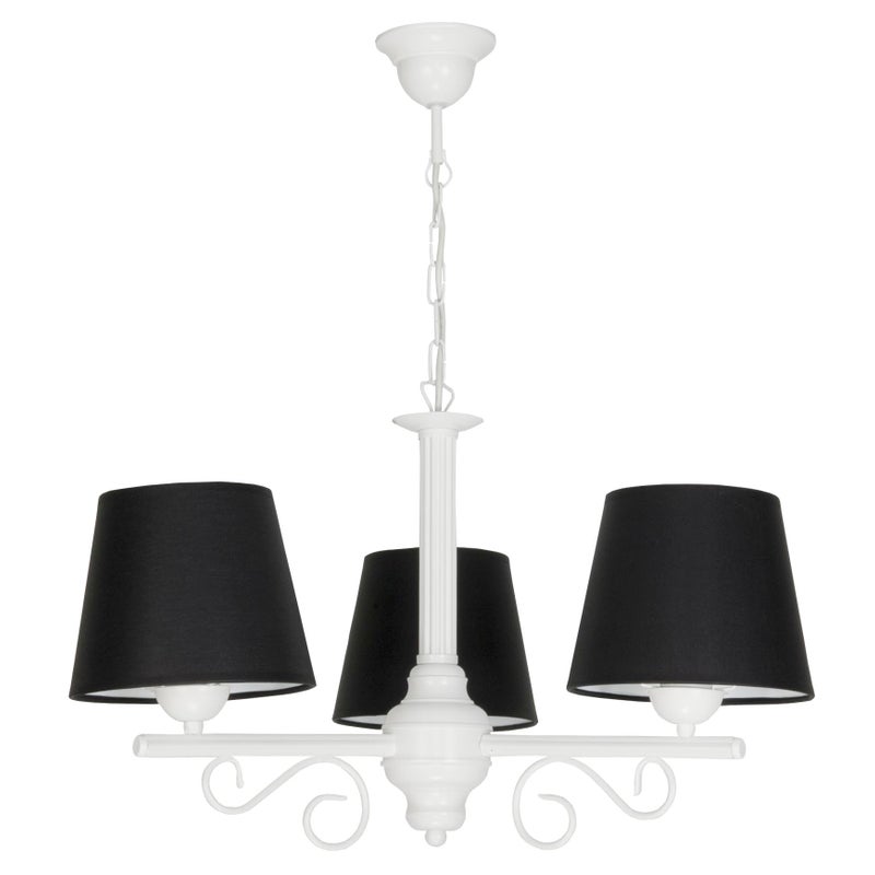 Żyrandol biały retro do sypialni 3xE27 NOMADA NEGRO 50x65cm czarne abażury Edylit