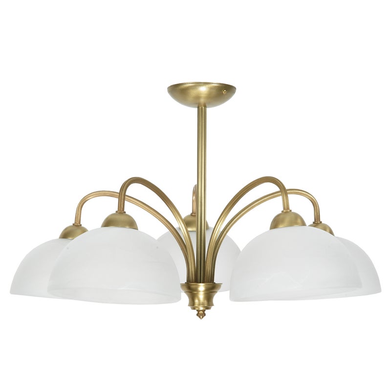 Żyrandol złoty do salonu LIMBA 60W 5xE27 retro białe klosze 64x37cm Edylit