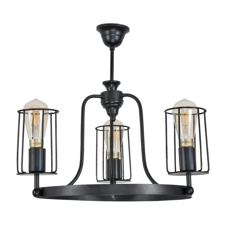 Żyrandol czarny do salonu TORI 60W 3xE27 industrialny loft 53x47cm Edylit