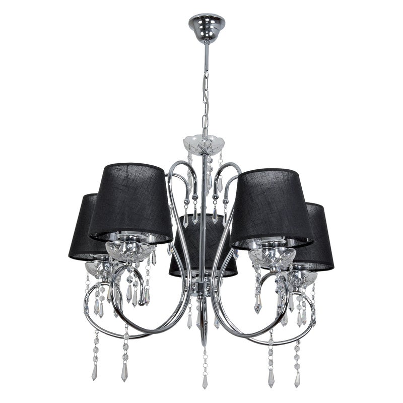 Żyrandol chromowany kryształowy do salonu NOLA NEGRO 5xE27 czarne abażury 64x80cm Edylit