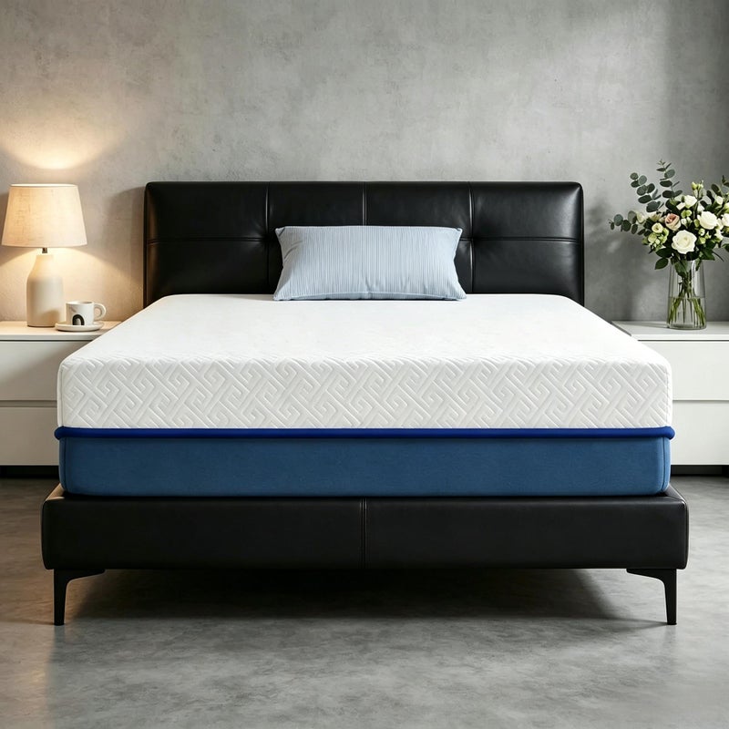 Materac 90x190cm dla 2 osób, materac z pianki memory z zieloną herbatą, zdejmowany pokrowiec, który można prać, średnia twardość, materac, niebieski