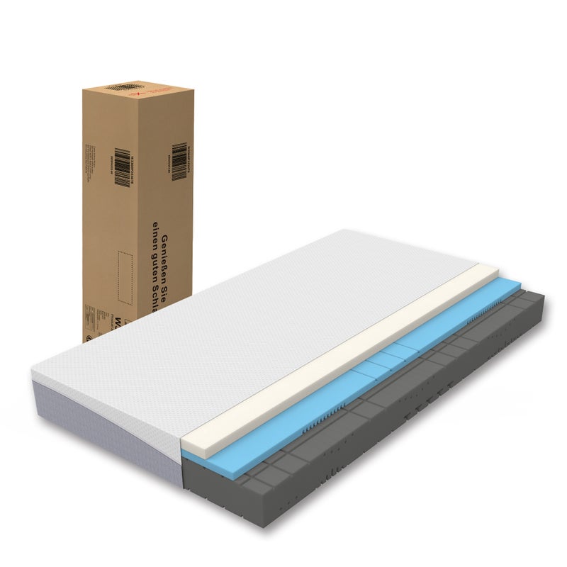 Materac piankowy 180x200 cm Wygodny materac o średniej twardości Wysokość 20 cm Certyfikat Oeko-TEX, szaro-biały, dwustronne spanie