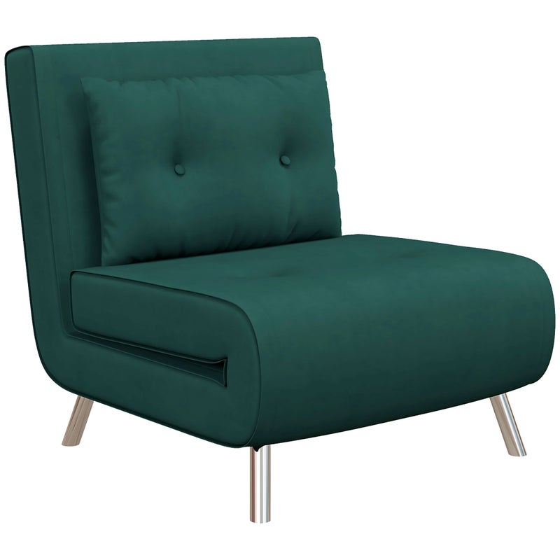 Krzesło do spania krzesło składane z funkcją spania pojedyncza sofa z poduszkami łóżko dla gości sofa tapicerowana aksamitna ciemnozielona 77 x 88 x