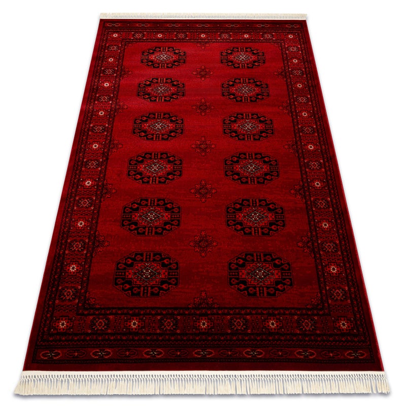 Dywan ORIENT 6871 bordo / czarny Ramka, klasyczny, ornament, z frędzlami 100x200 cm