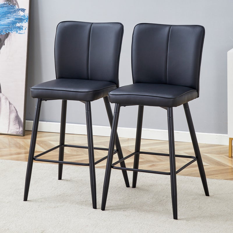 2-częściowy zestaw stołków barowych o wysokości 101 cm, wykonany z czarnego materiału PU: ergonomiczne oparcie, wygodne i stylowe, krzesło kuchenne