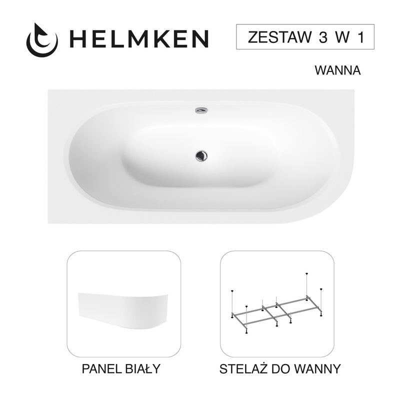 Wanna akrylowa Helmken Marbella Lux 160 x 75 Lewa + Panel Biały + Stelaż do wanien Helmken 21210028 / 23092004-3S