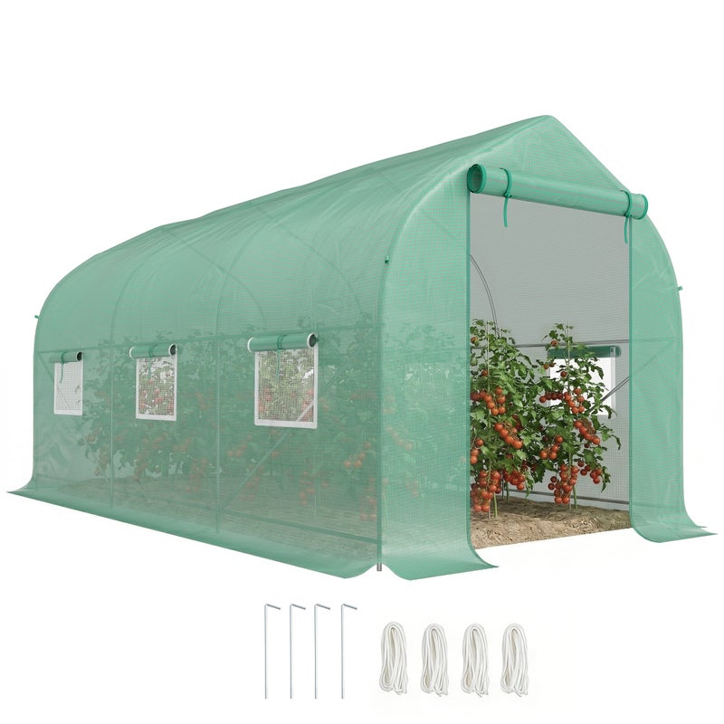 Tunel ogrodowy 8m², tunel ogrodowa z 1 drzwiami i 6 oknami, plandeka PE 140g/m², 400x200x200cm, zielony