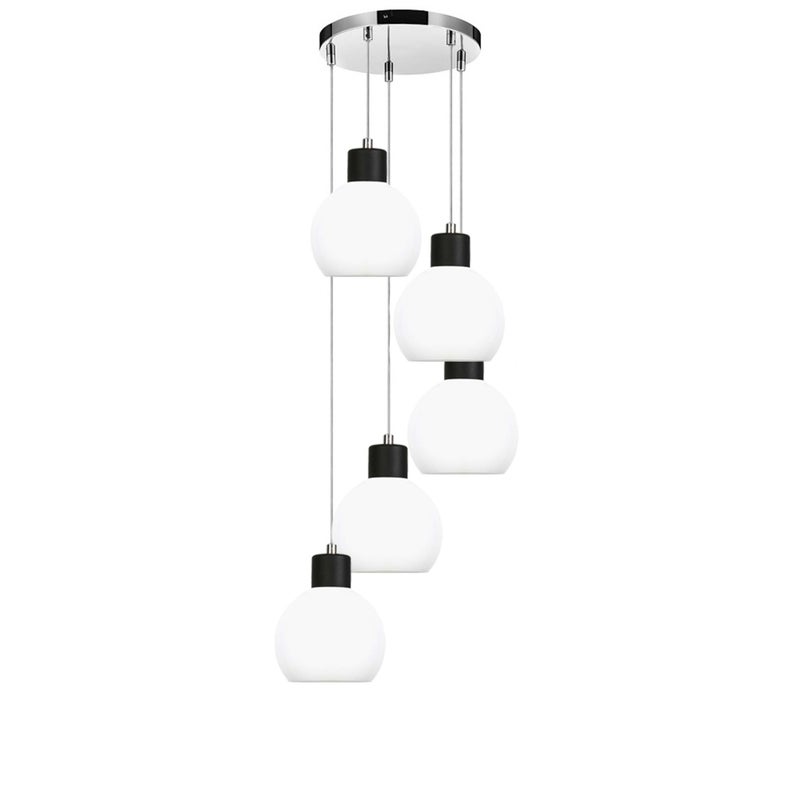 Lampa wisząca 5 punktowa chrom do salonu MOKA białe klosze E27 Edylit