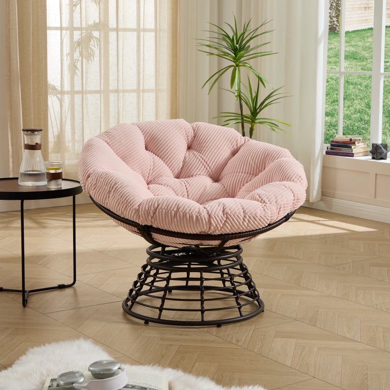 Wygodne, ergonomiczne wiklinowe krzesło Papasan, obrotowe 360° wewnętrzne krzesło rattanowe do użytku na zewnątrz z miękką grubą poduszką