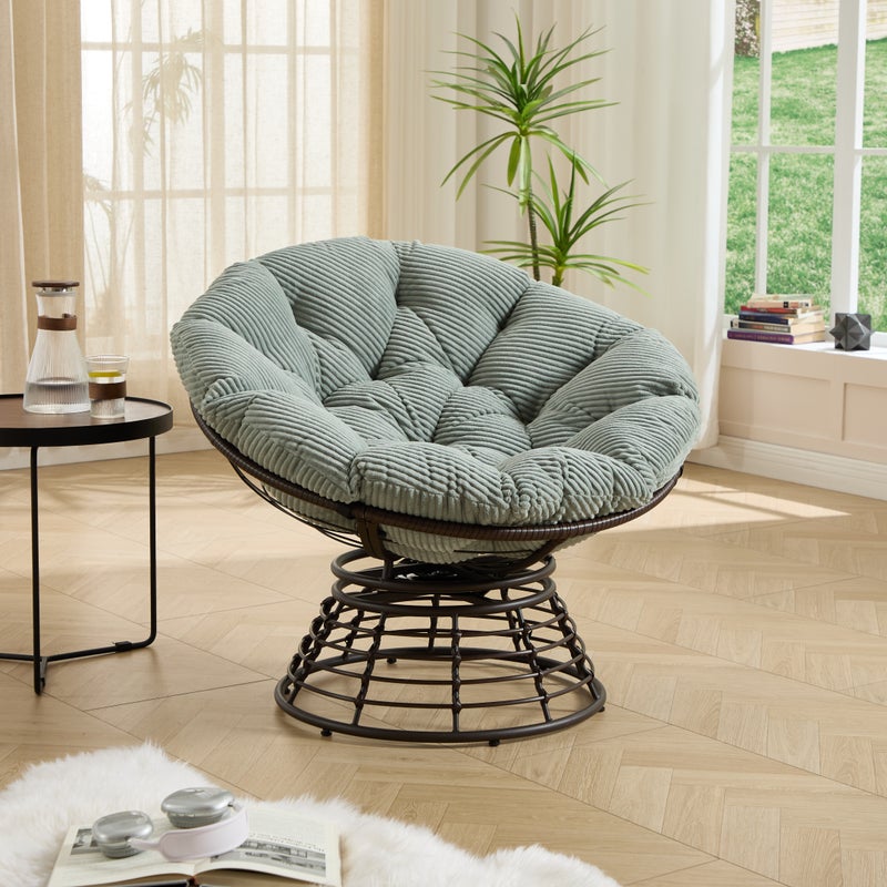 Wygodne, ergonomiczne wiklinowe krzesło Papasan, obrotowe 360° wewnętrzne krzesło rattanowe do użytku na zewnątrz z miękką grubą poduszką
