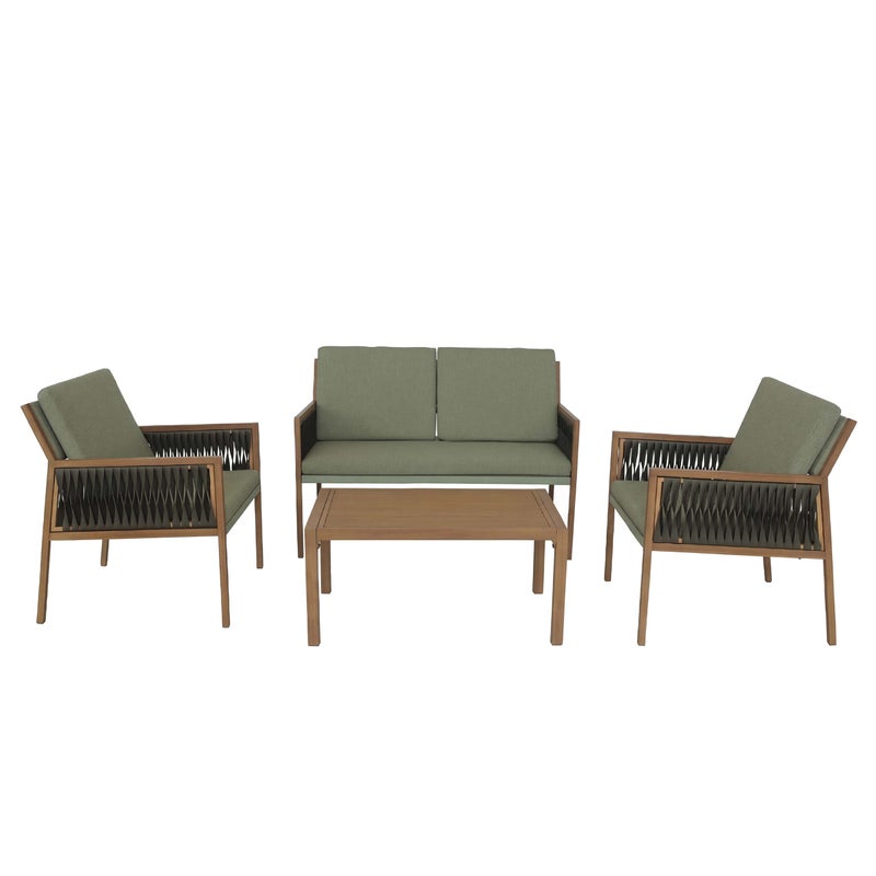 Zestaw ogrodowy HWC-Q12, zestaw wypoczynkowy, sofa, polirattan olefinowy (210 g/m²) ~ zielony