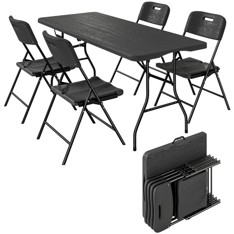 Camping stół i krzesło zestaw 5 Pieces z składany stół i 4 krzesła, czarny HDPE i metal