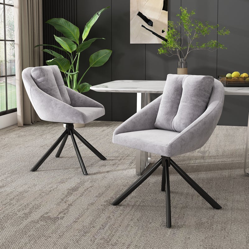 Nowoczesne szare aksamitne krzesło, stylowe i wygodne obrotowe krzesło do jadalni, oddychająca aksamitna tkanina, ergonomiczny kształt