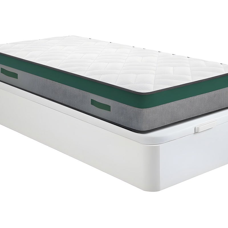 Zestaw 90 x 200 cm stelaż z białą skrzynią + materac ze sprężynami kieszeniowymi o grub. 22 cm - PRESTIGE marki YSMÉE