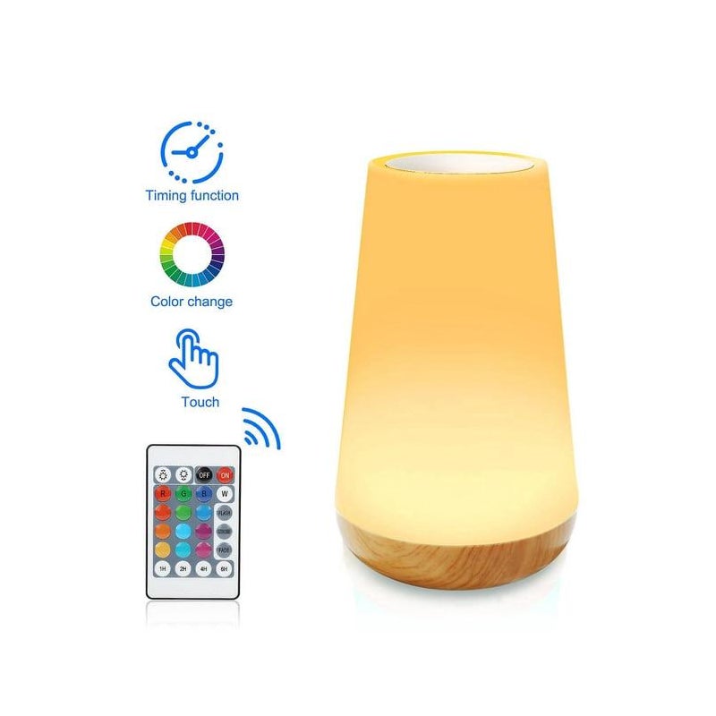 Lampka nocna LED, wielokolorowa lampka nocna 360°, ładowalna lampka nocna z regulacją jasności dotykowej, pilot zdalnego sterowania do sypialni