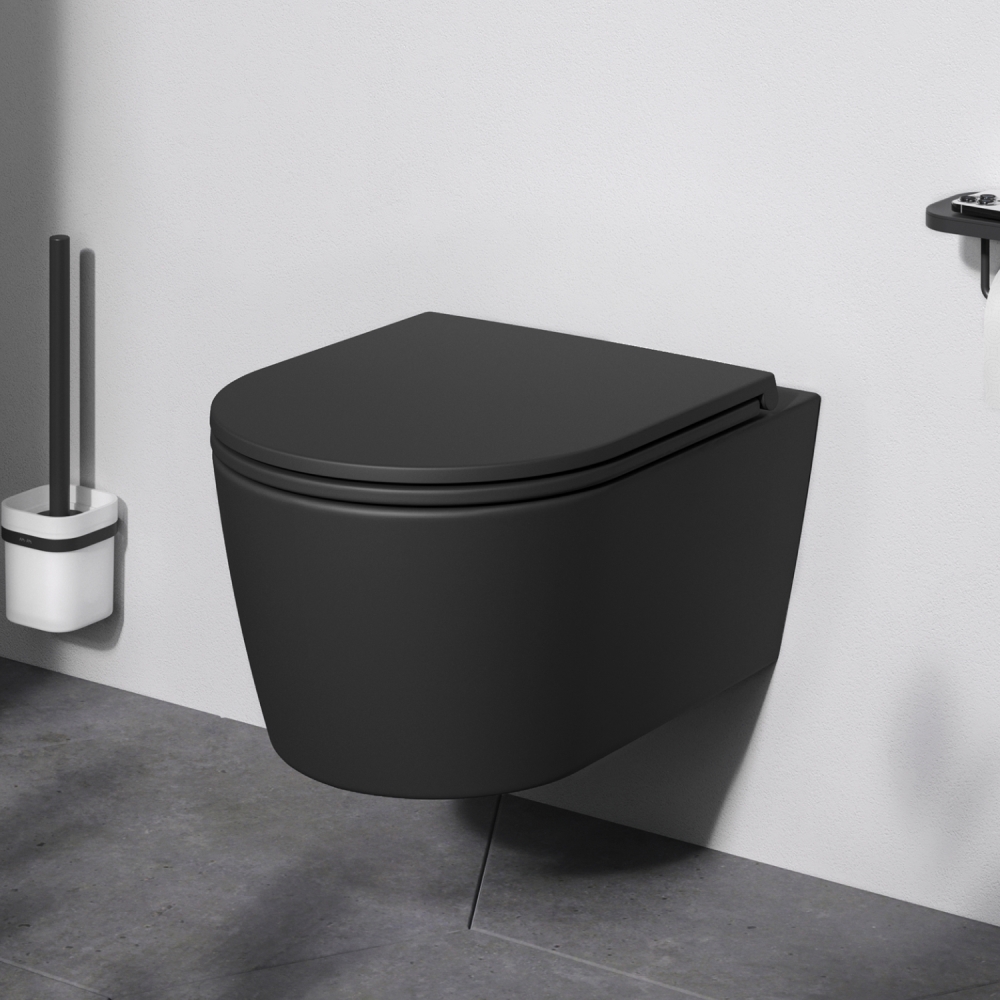 Toaleta podwieszana WC AM.PM Func CFA1700MBSC bezobrzeżowa, z siedziskiem Microlift, czarna