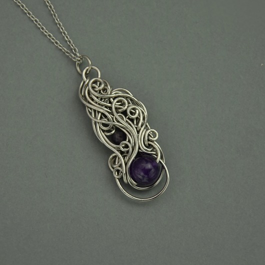 Oryginalny wisiorek ametyst wire wrapping