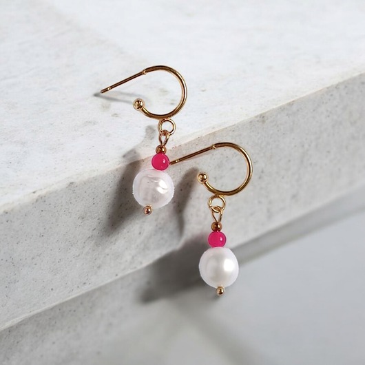 Kolczyki FUCHSIA & PEARL collection: perła i agat : sztyfty-kółka