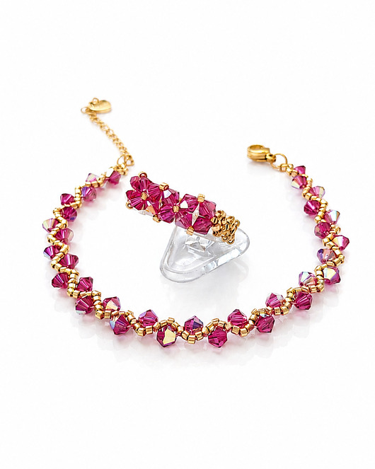 Różowy Komplet Biżuterii z kryształów Preciosa Fuchsia AB