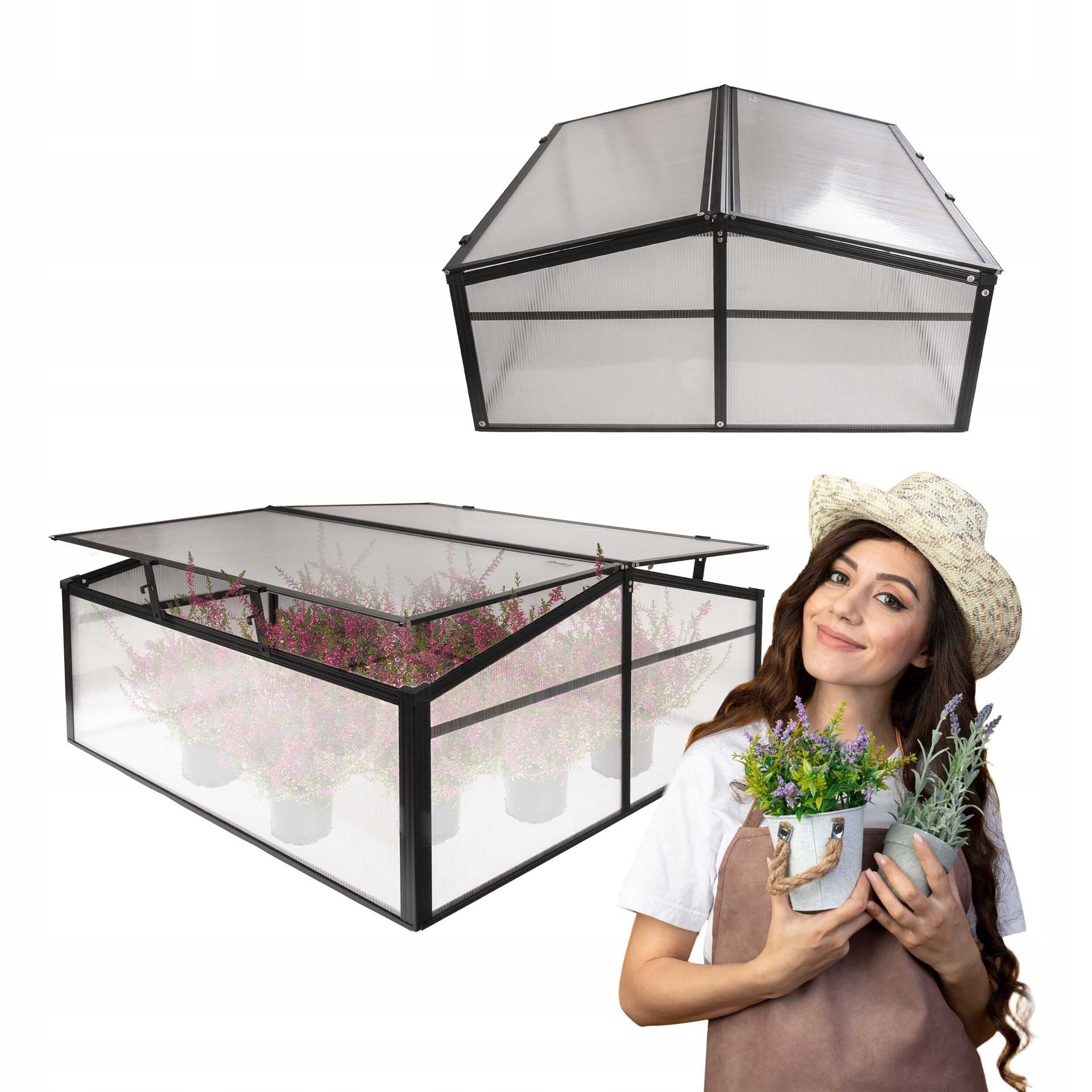 GRINDI Mini Szklarnia ogrodowa z poliwęglanu, inspekt - 100x100x48 - MAGNOLIA IV - czarna 960156