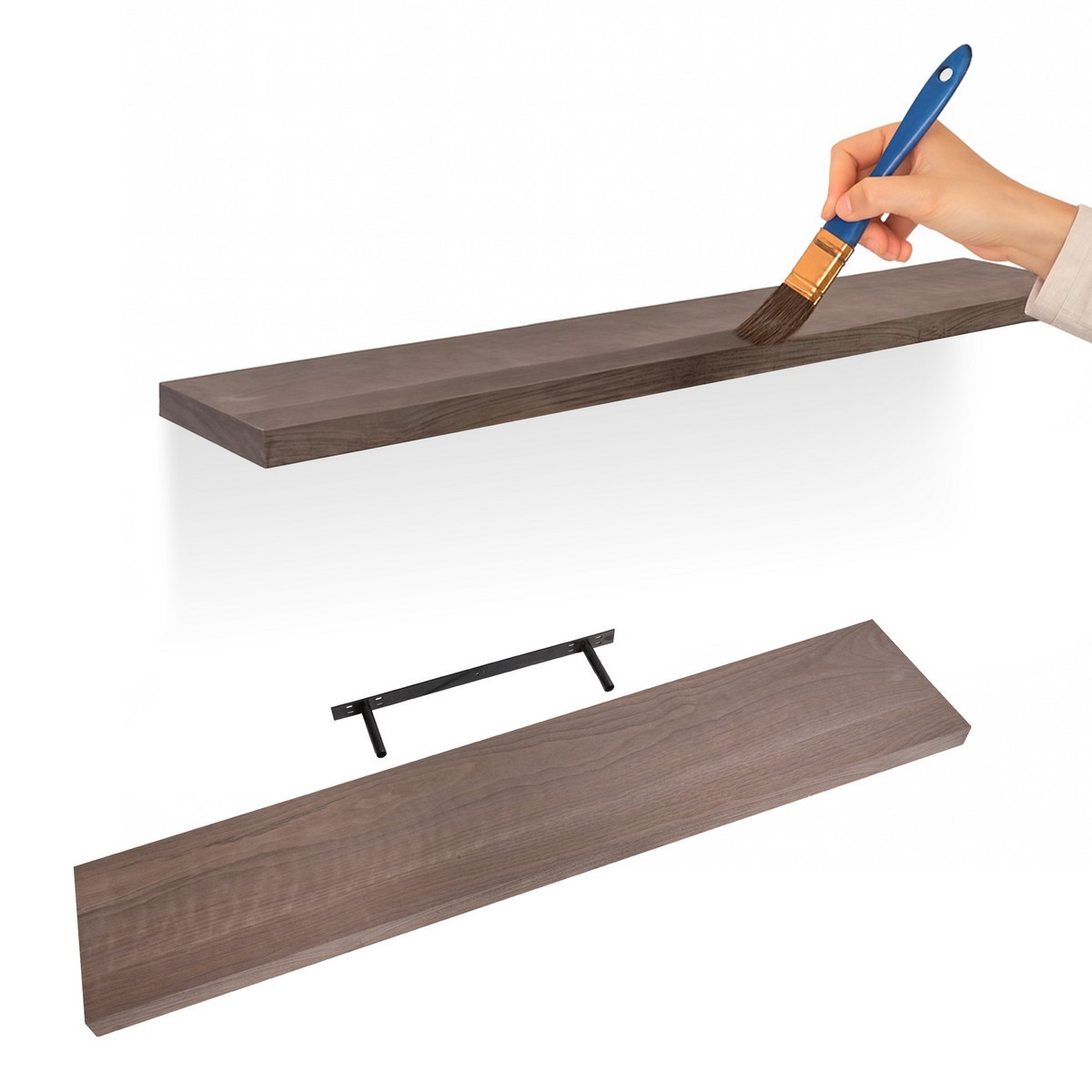 Półka ścienna fornir drewniana samowisząca 118cm - Viilu Orzech naturalny fornir