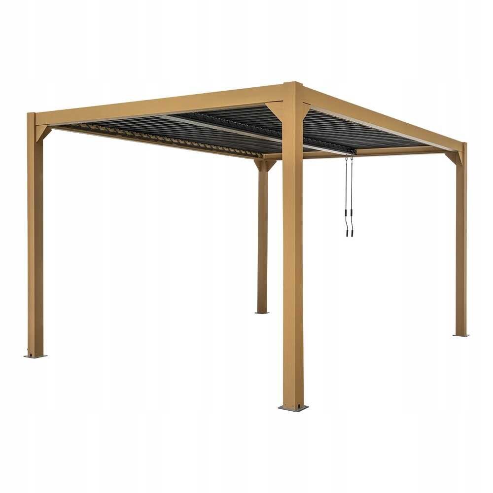 GRINDI IN THE GARDEN Pergola tarasowa, imitacja drewna aluminiowa z otwieranym dachem - Kea II 3x4m 961037