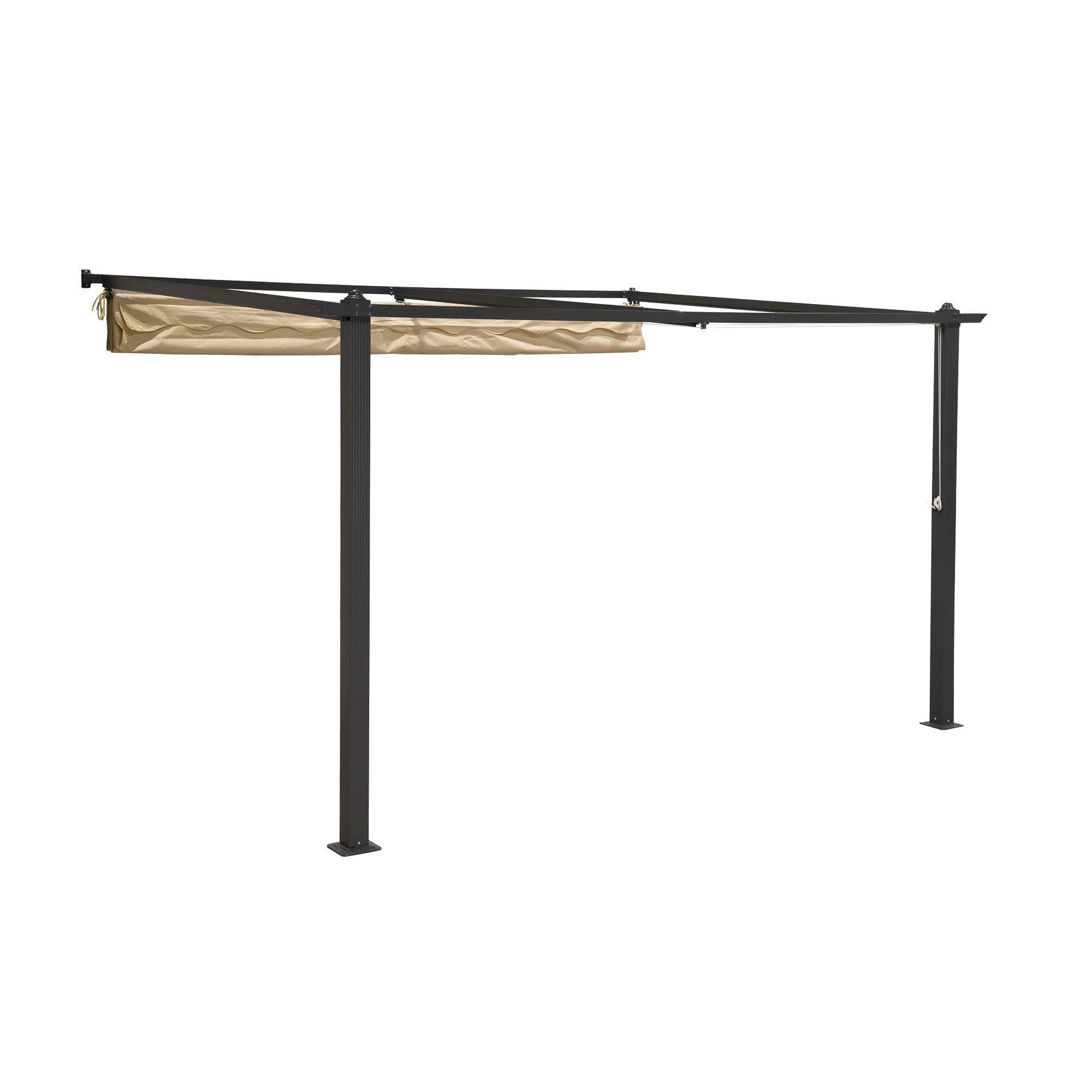 GRINDI IN THE GARDEN Pergola przyścienna, szara z beżowym poszyciem Siros 3x4m 961007