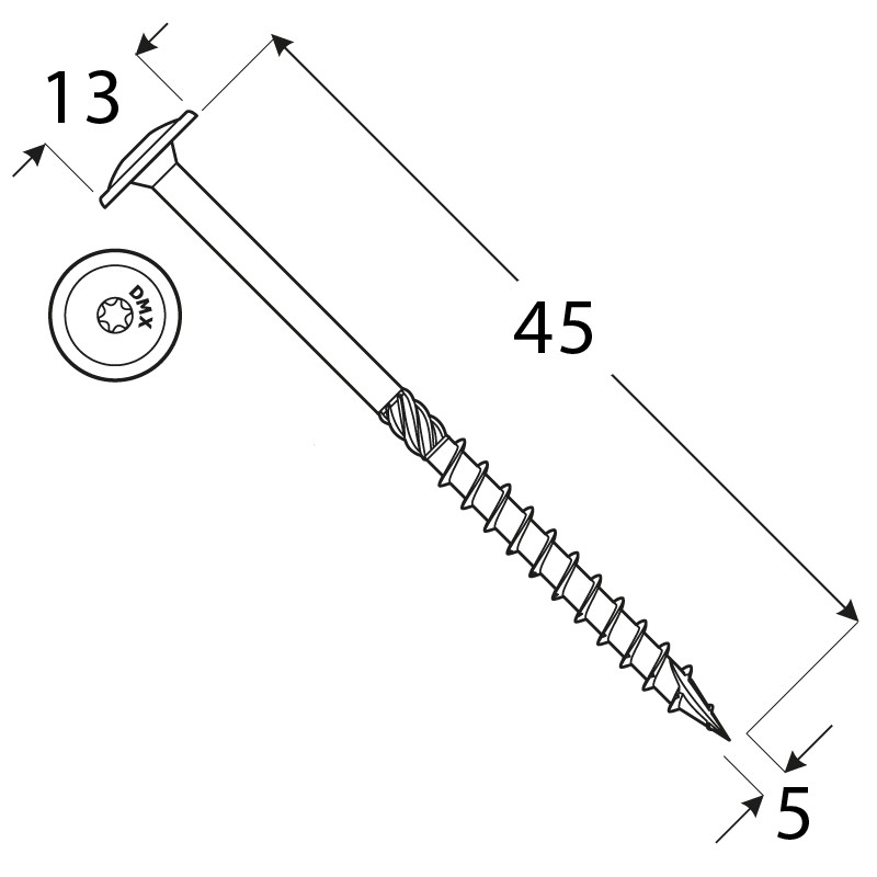 DMX Wkręty do drewna z łbem talerzowym 5 mm srebrne - CT - karton 5x45 (200 Szt/Opak) 3205041