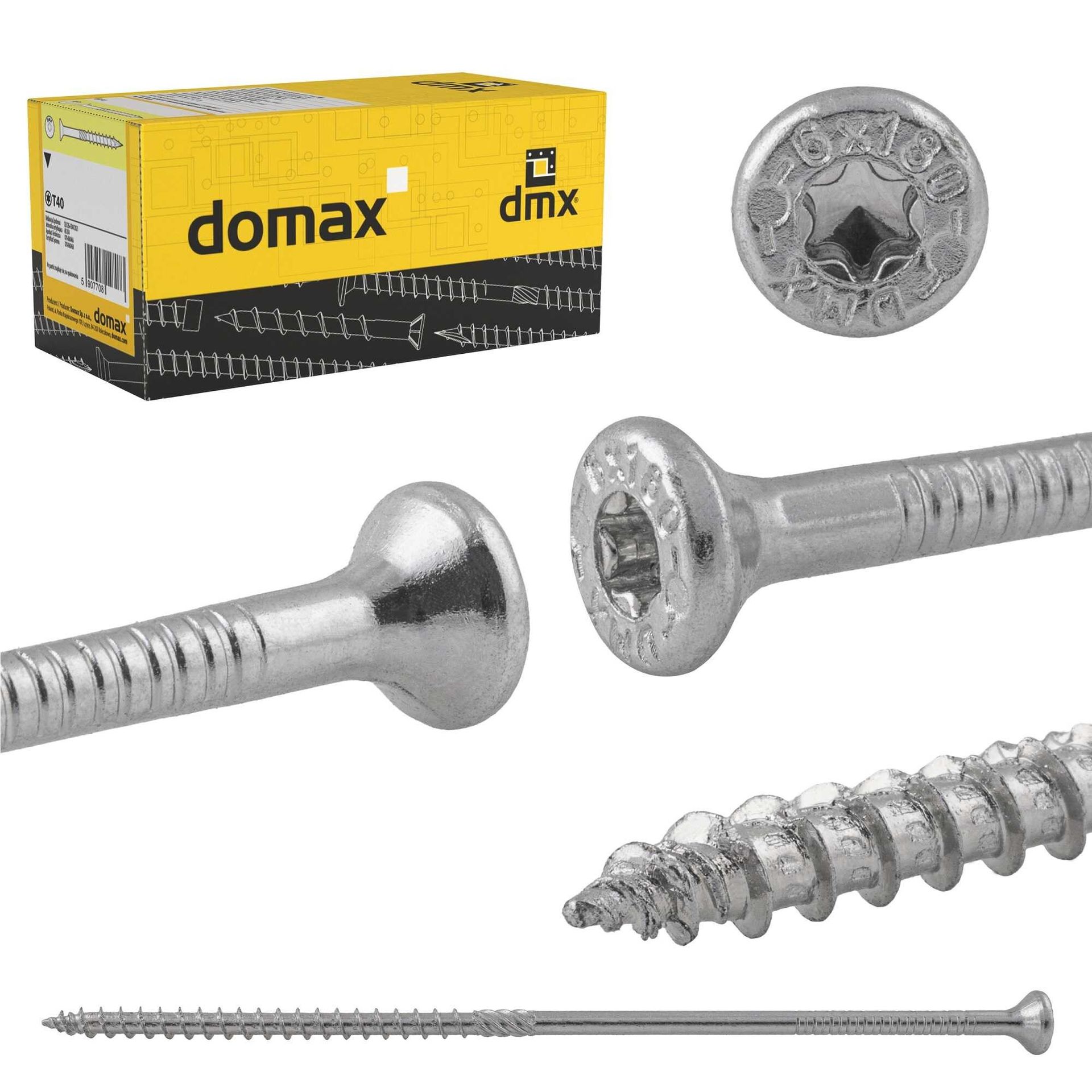 DMX Wkręty do drewna z łbem stożkowym 8 mm srebrne - CS - karton 8x380 (50 Szt/Opak) 3108381