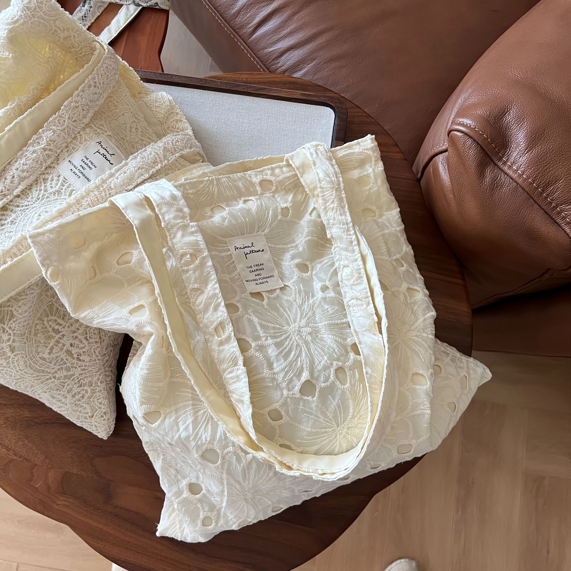 TEMU MSGHER Francuska Vintage Torba Tote o Dużej Pojemności - Haft Koronkowy i Ażurowy Wzór Kwiatowy, Nadaje się do Podróży, Strojów Codziennych, z