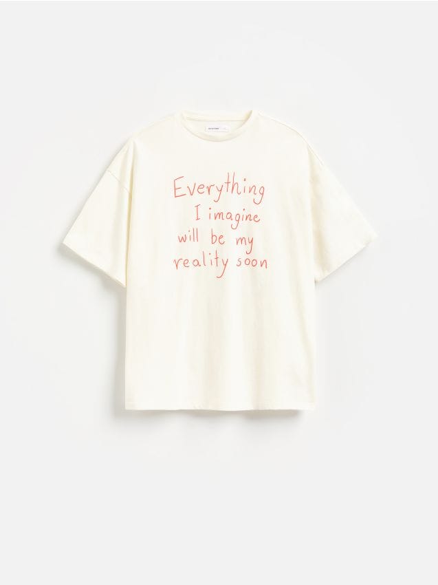 Reserved - T-shirt z nadrukiem - złamana biel