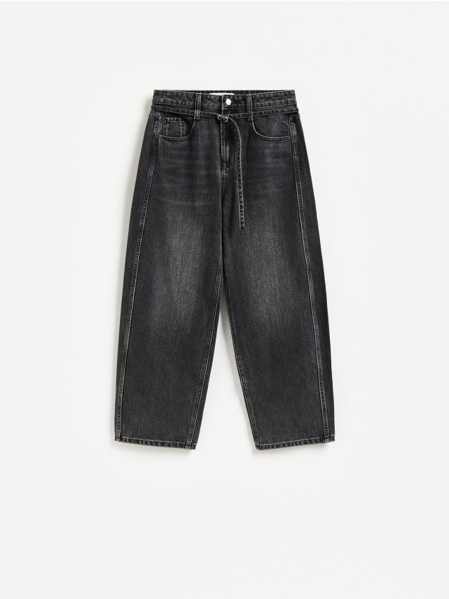 Reserved - Jeansy barrel slim - czarny