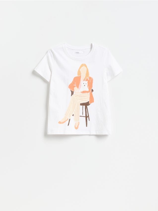 Reserved - T-shirt z nadrukiem - złamana biel