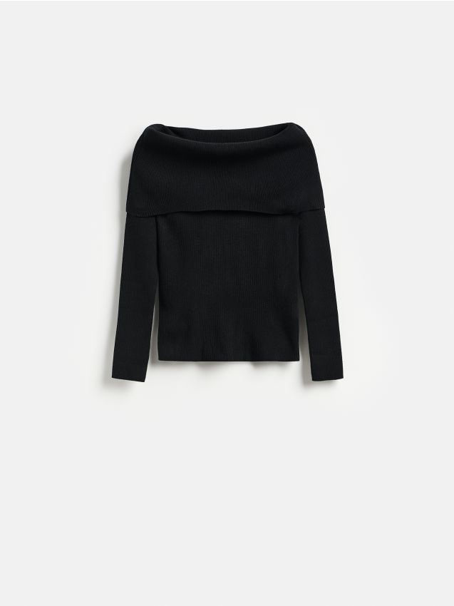 Reserved - Sweter z wykładanym kołnierzem - czarny