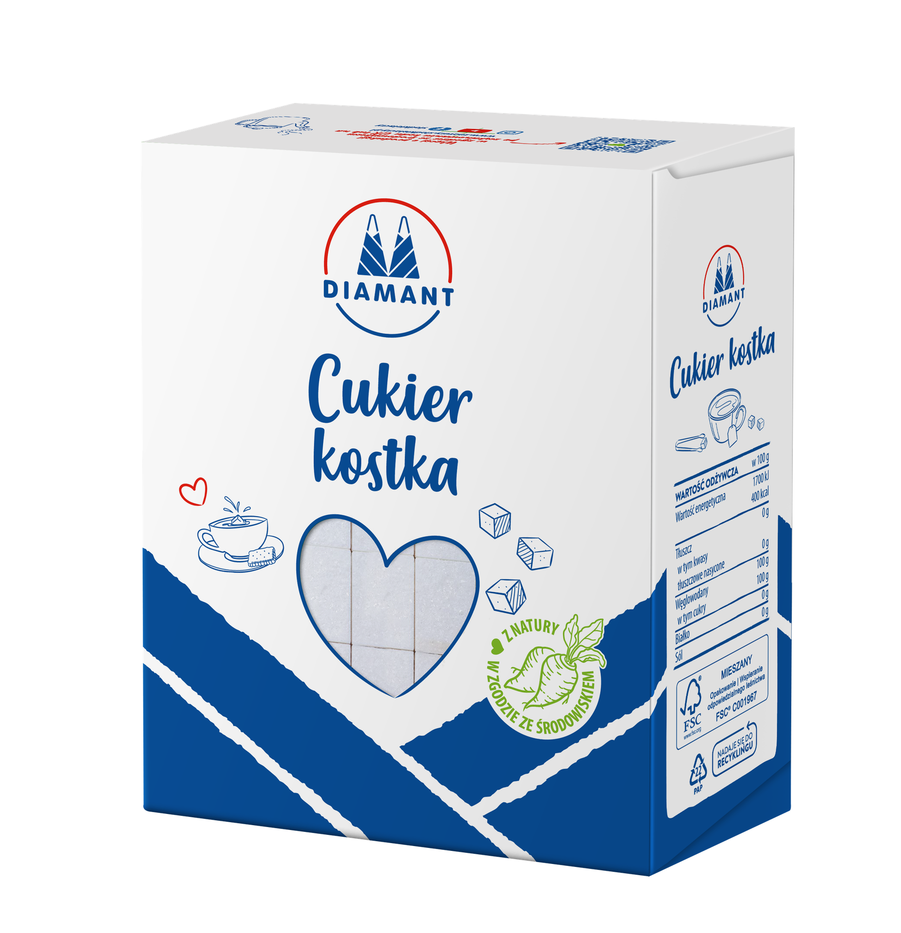 Diamant CUKIER BIAŁY W KOSTKACH 500G