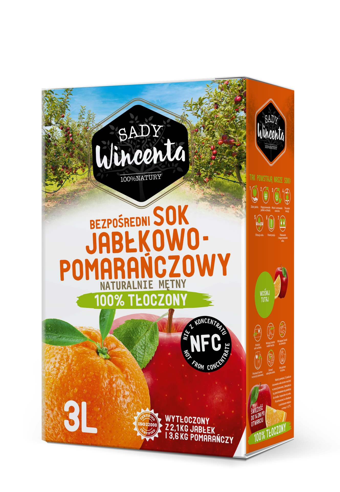 Sady Wincenta Sady Wincenta Sok 100% jabłkowo-pomarańczowy naturalnie mętny tłoczony NFC 3 l