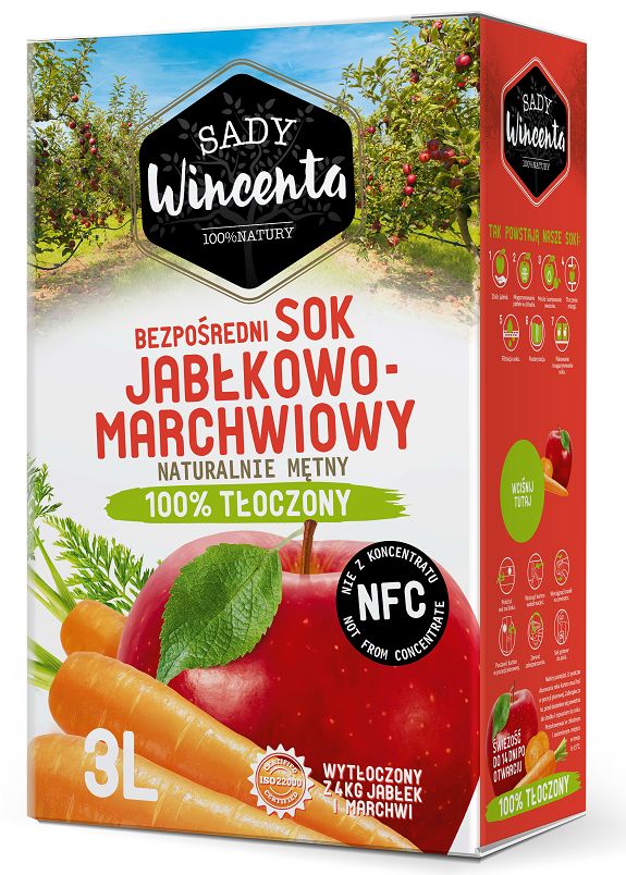 Sady Wincenta Sady Wincenta Sok 100% jabłkowo-marchwiowy naturalnie mętny tłoczony NFC 3 l