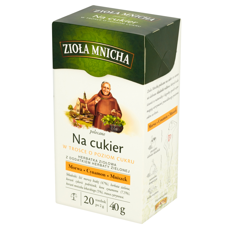 Big Active Big-Active Zioła Mnicha Na cukier Herbatka ziołowa z dodatkiem herbaty zielonej 40 g (20 torebek)