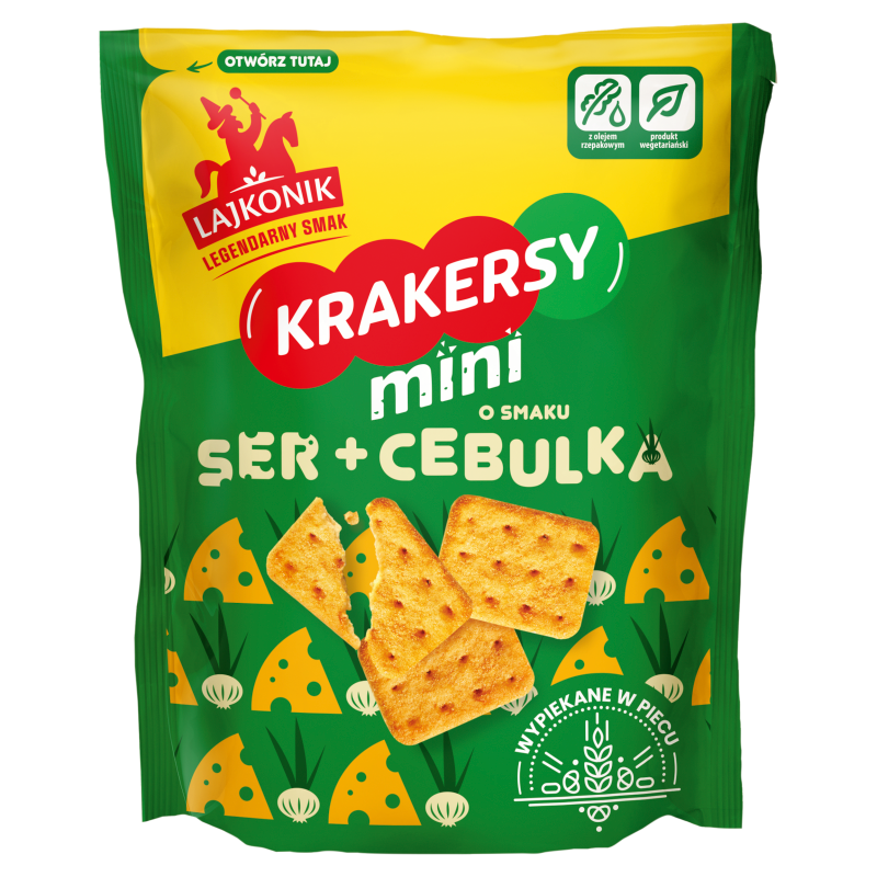 Lajkonik Krakersy mini o smaku ser i cebulka 100 g