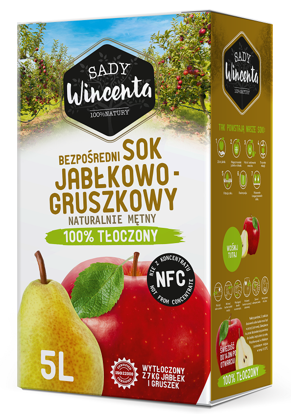 Sady Wincenta Bezpośredni sok jabłkowo-gruszkowy NFC 5 l