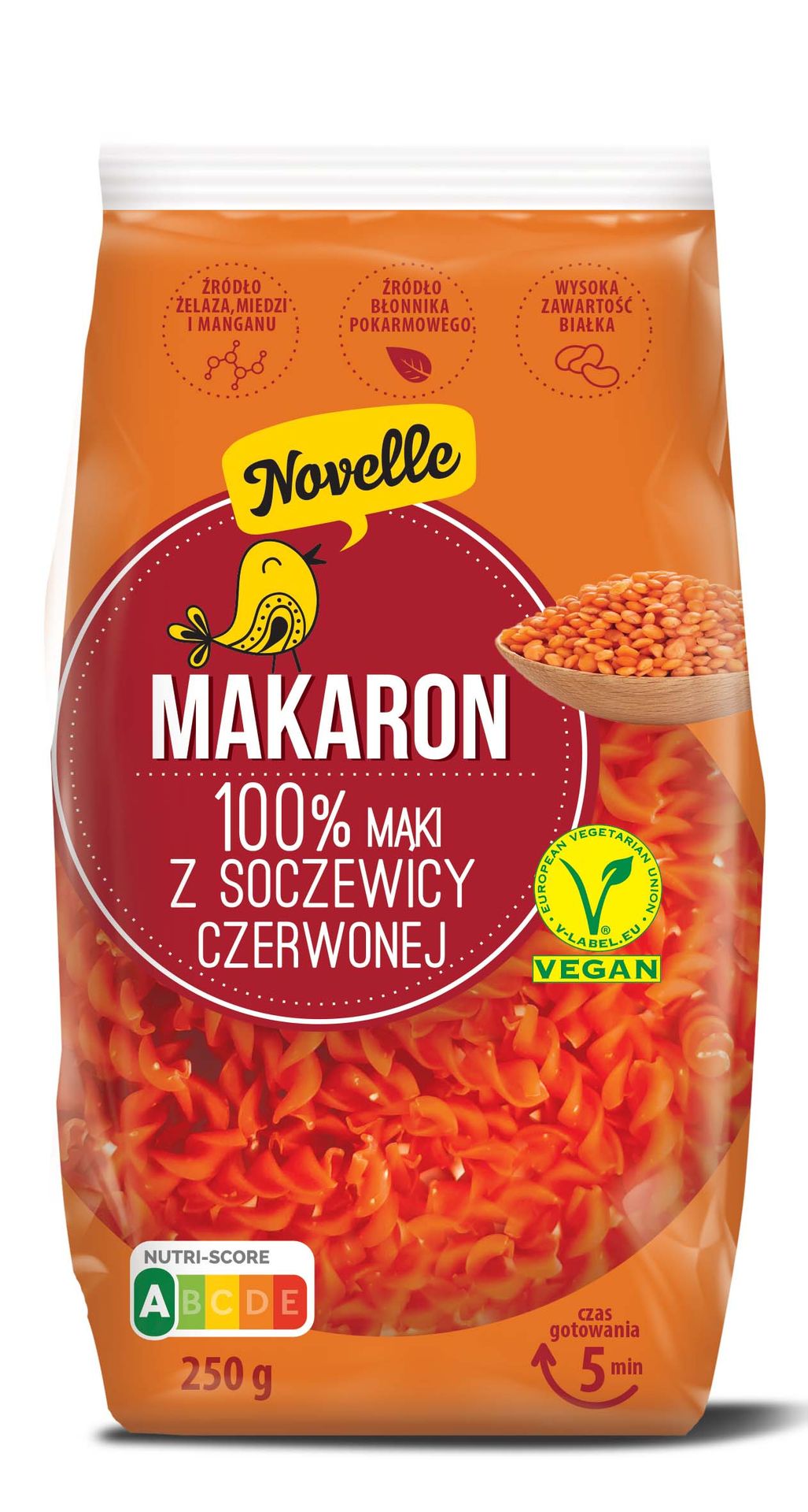 Novelle Makaron z soczewicy czerwonej świderki 250 g