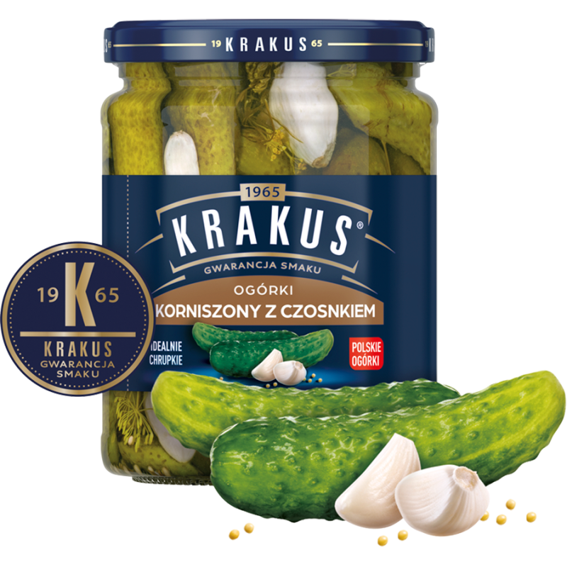 Krakus Ogórki korniszony z czosnkiem 500g