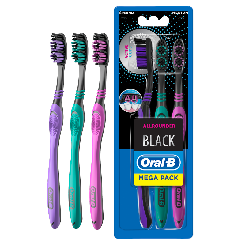 Oral-B Allrounder Black Manualna szczoteczka do zębów, 3 sztuki