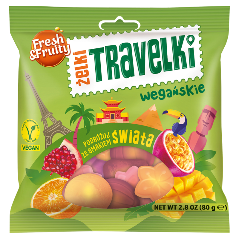 Żelki Wegańskie Travelki Smaki Świata Fresh&Fruity 80G