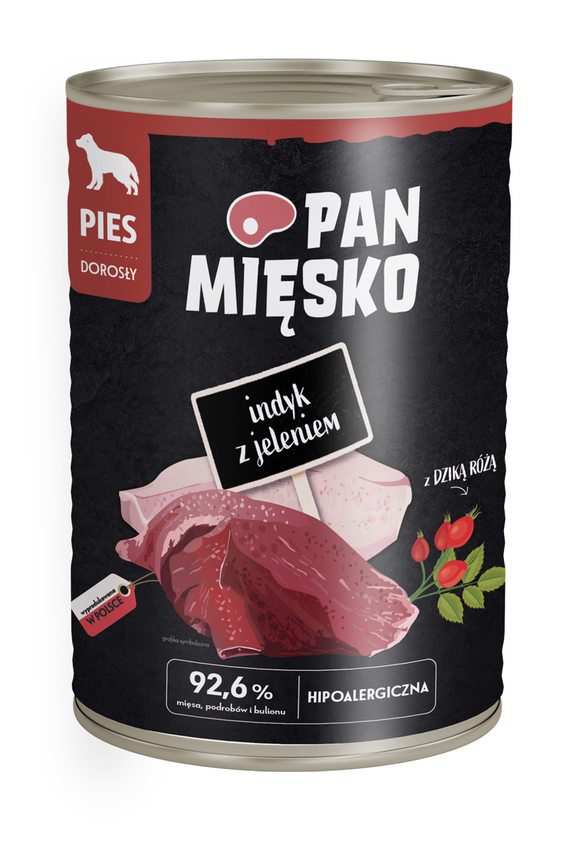 PAN MIĘSKO Mokry pokarm dla dorosłych psów z indykiem i jeleniem puszka