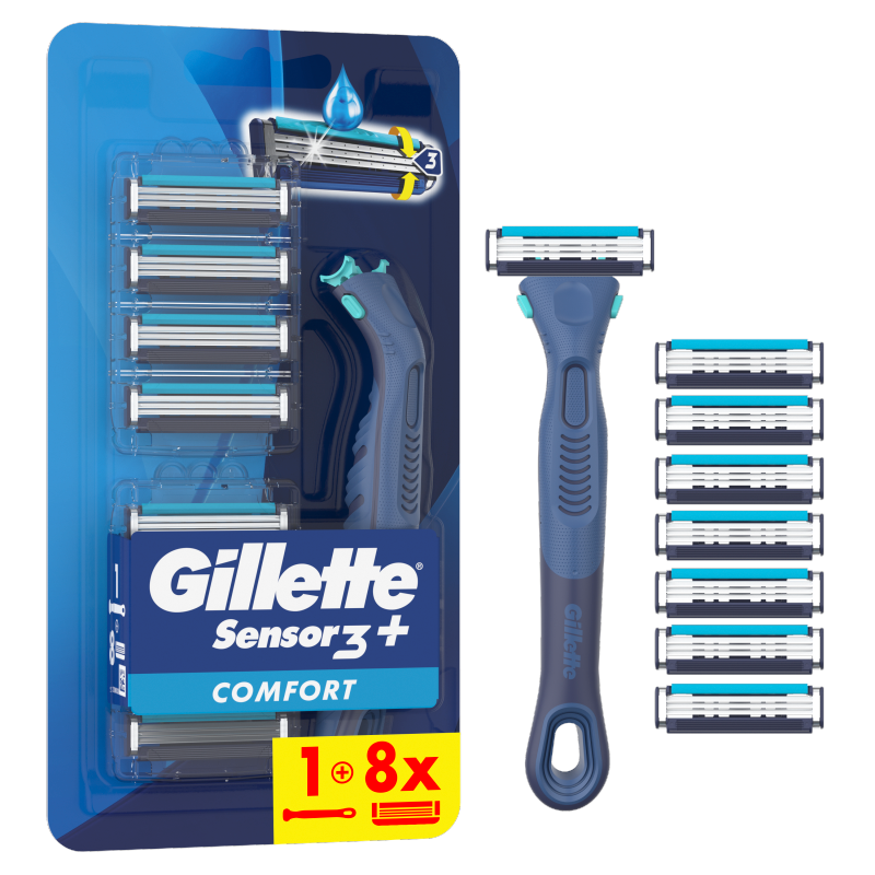 GILLETTE Sensor3 Comfort Maszynka do golenia dla mężczyzn i 8 ostrzy wymiennych