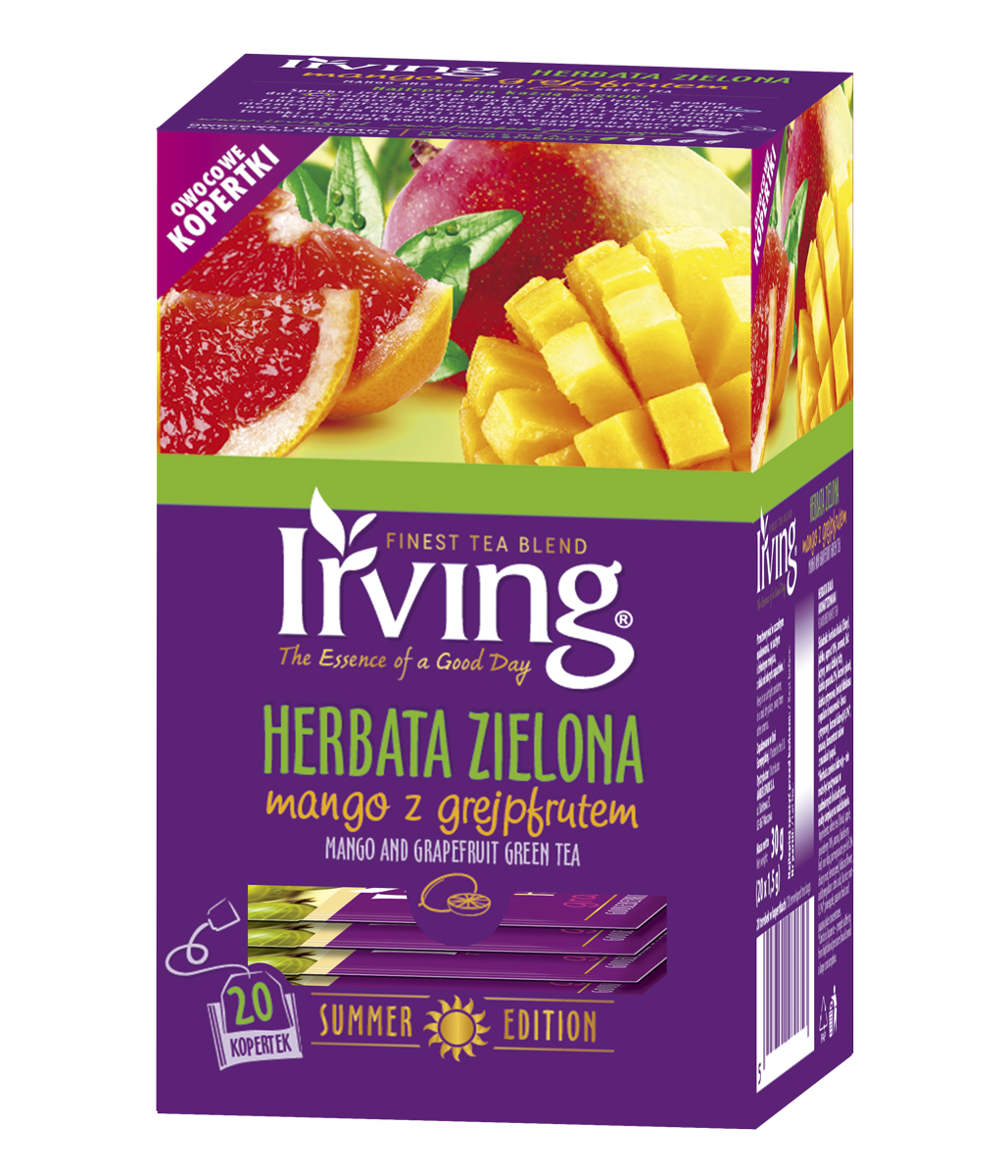 Irving HERBATA ZIELONA MANGO Z GREJPFRUTEM 20 KOP. (1,5 G X 20 KOPERTEK)