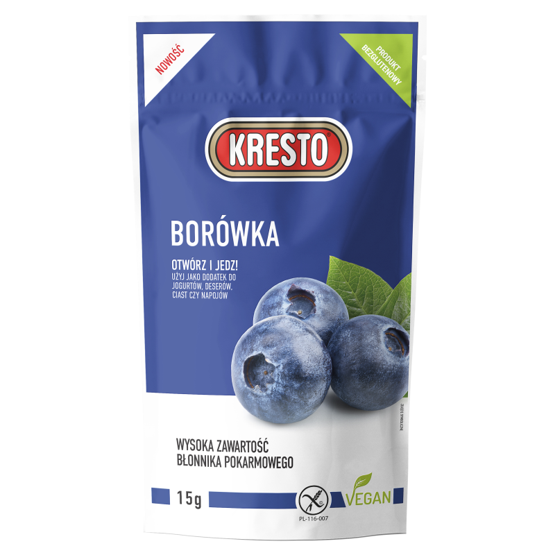 Borówka amerykańska liofilizowana Kresto 100% owocu zdrowa 15 g przekąska