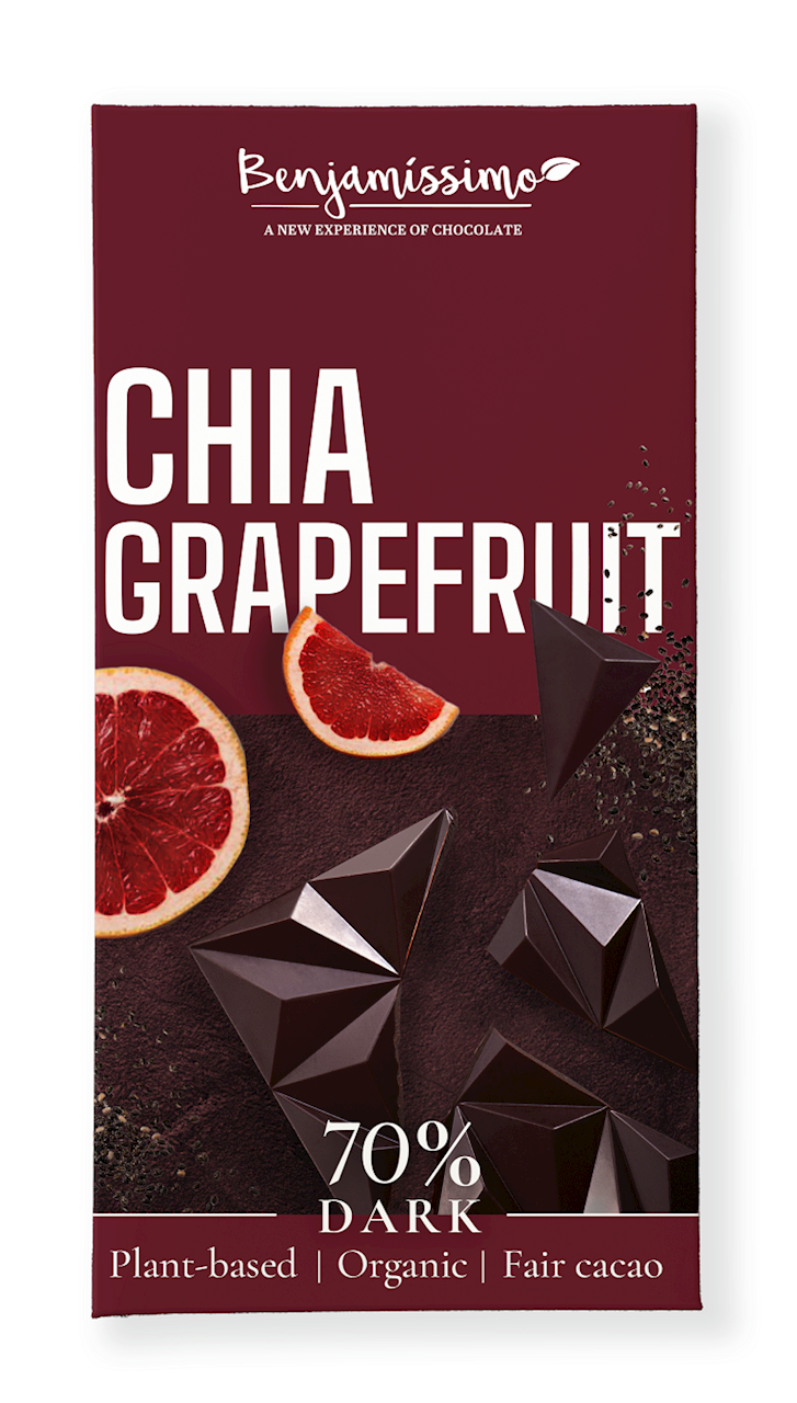 Czekolada Gorzka Chia - Grejpfrut Bezglutenowa BIO 60 g - Benjamissimo