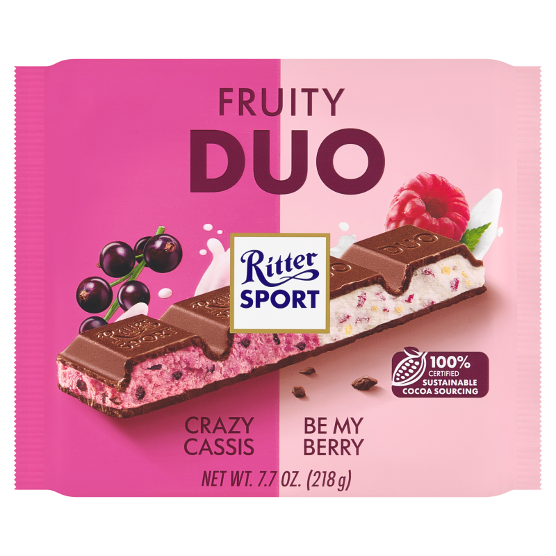 Duża czekolada RITTER SPORT Fruity Duo Cassis Berry 218g